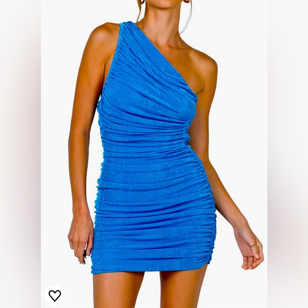 Lyaner one shoulder cobalt blue ruched dress